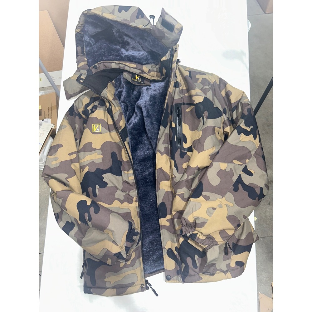 Keevoom Mens Camo Ski Jacket Hooded Fleece Lined‎ Winter Coat Brown Tan Medium
